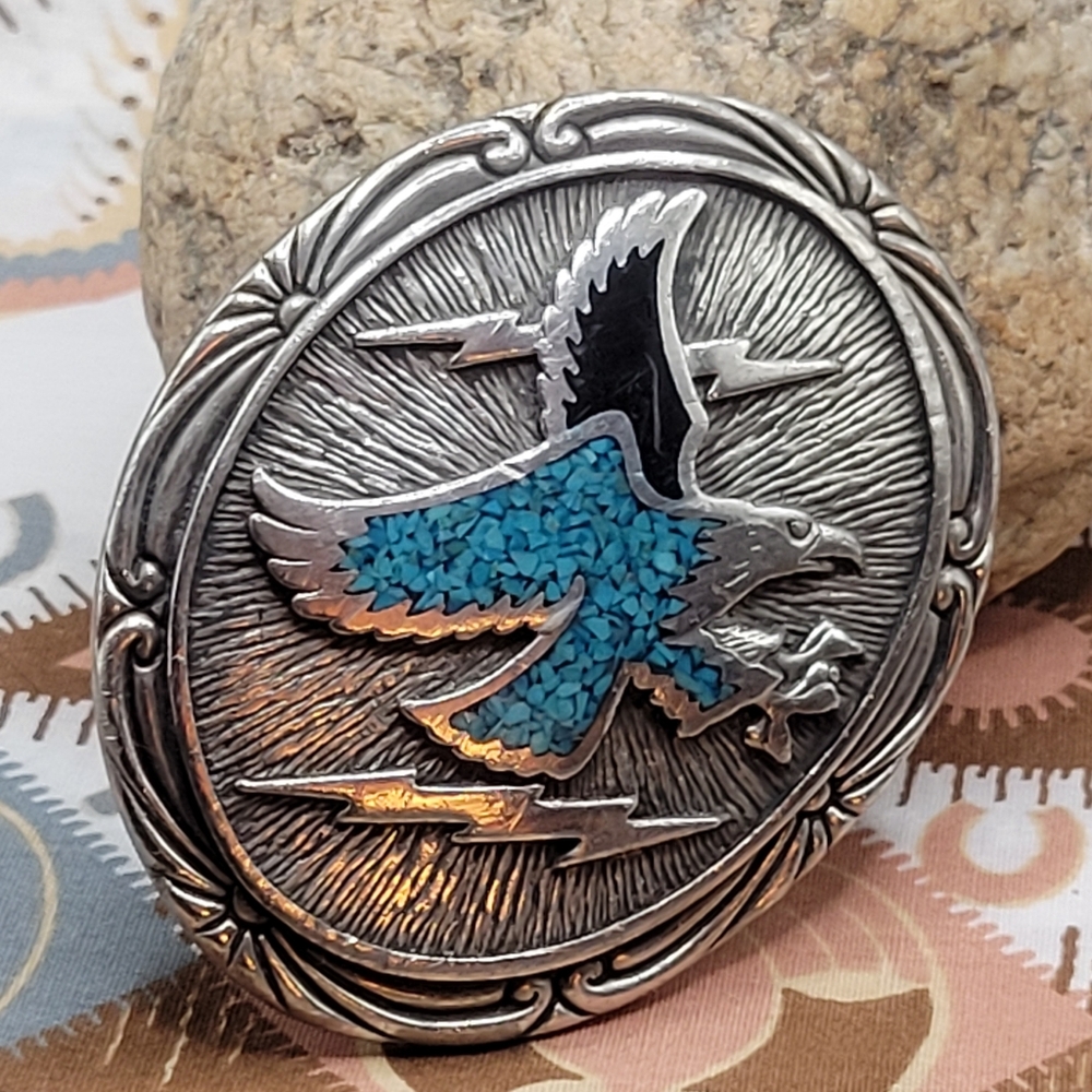 Turquoise Eagle Lightning Bolt Belt Buckle